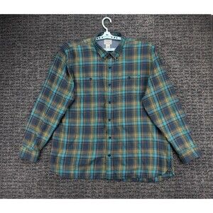 LL Bean Shirt Mens 2XL Blue Green Plaid Flannel Slightly Fitted Casual Outdoor